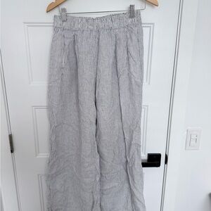 Left On Friday Women's Wide Leg Striped Linen Pants - Gray & White
